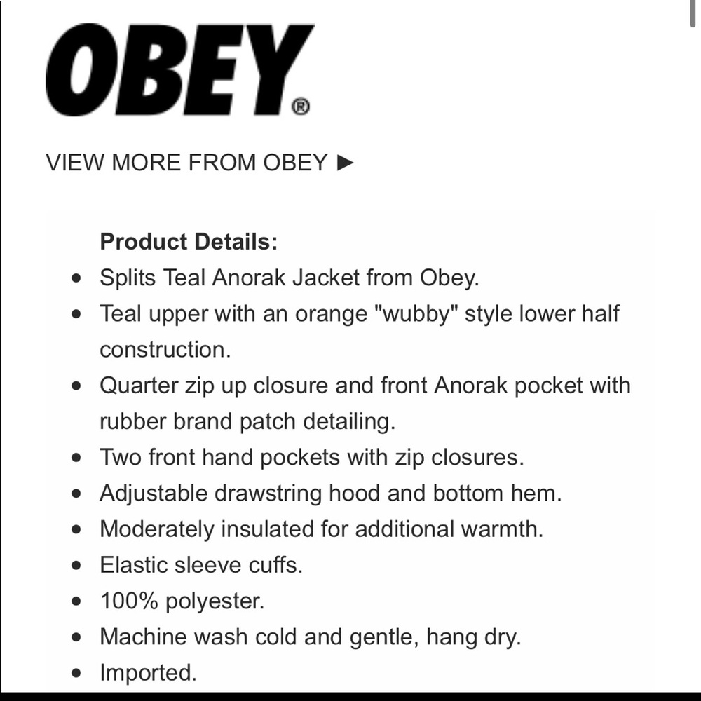 Host Pick Obey Teal Split Anorak Jacket - image 8